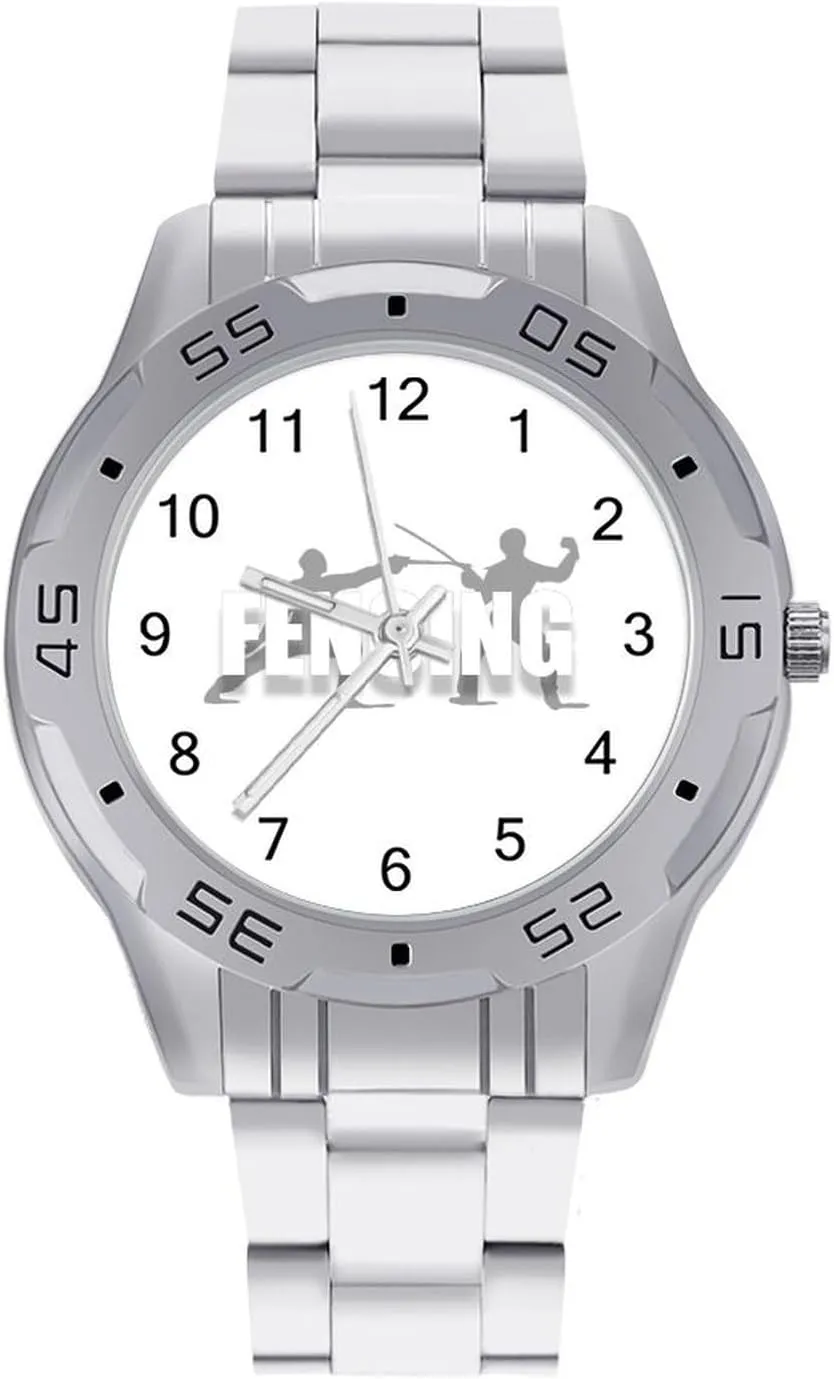 Fencing Sport Simple Stainless Steel Band Business Watch Dress Wrist Unique Luxury Work Casual Waterproof Watches