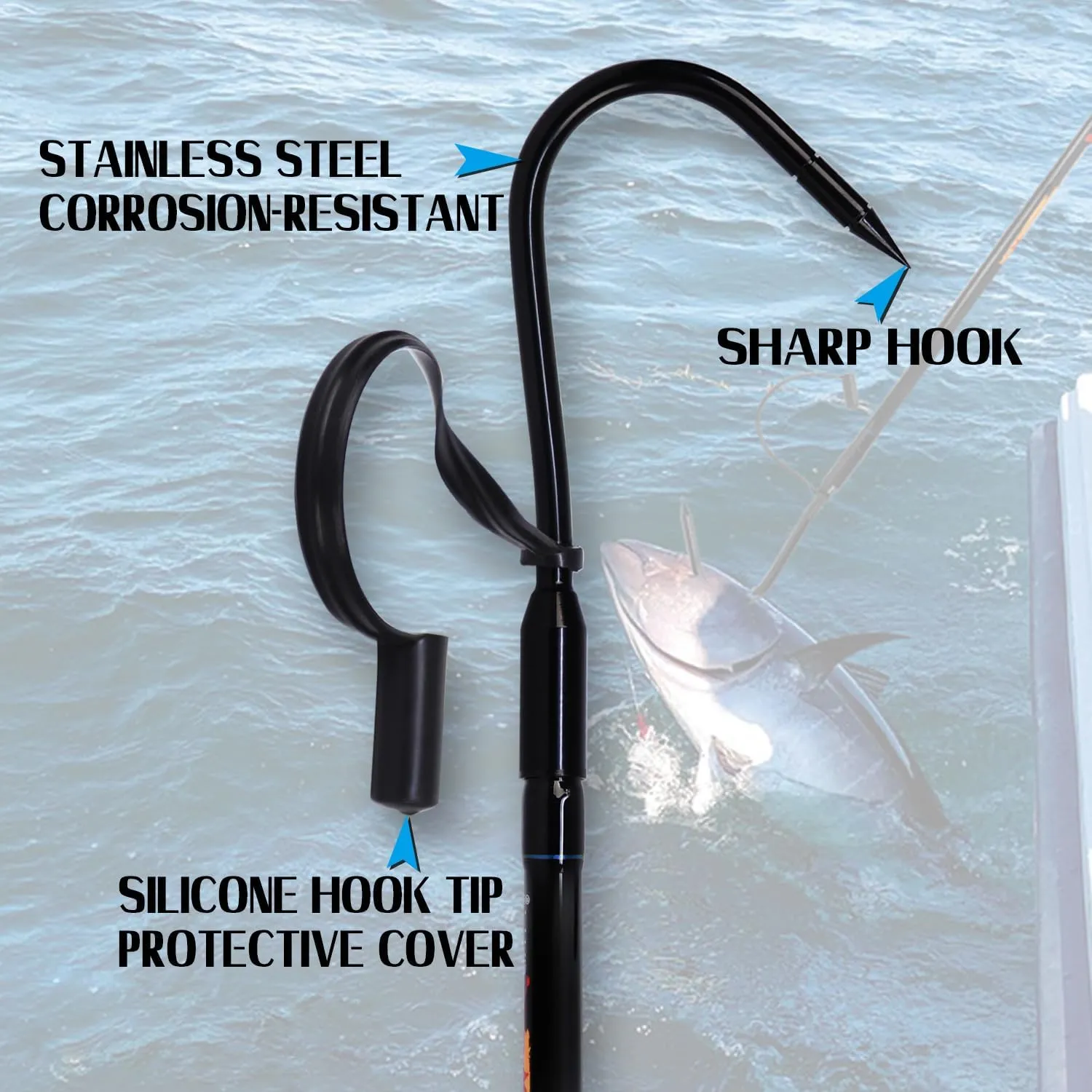 Fiblink Fishing Gaff Portable Fish Gaff with Stainless Steel Fishing Hook,Non-Slip Grip Handle and Fiberglass Shaft for Saltwater Offshore 3'/5'/6'/6'6"