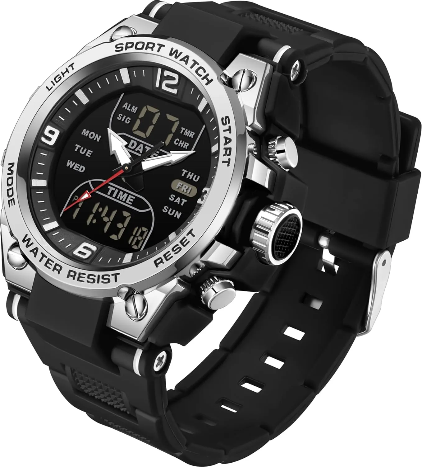 findtime Men's Watch Sport Waterproof Military Watches Outdoor Tactical Digital Watch Analog Electronic Wrist Watch with LED Stopwatch Countdown Alarm Dual Time Big Face Relojes para Hombres