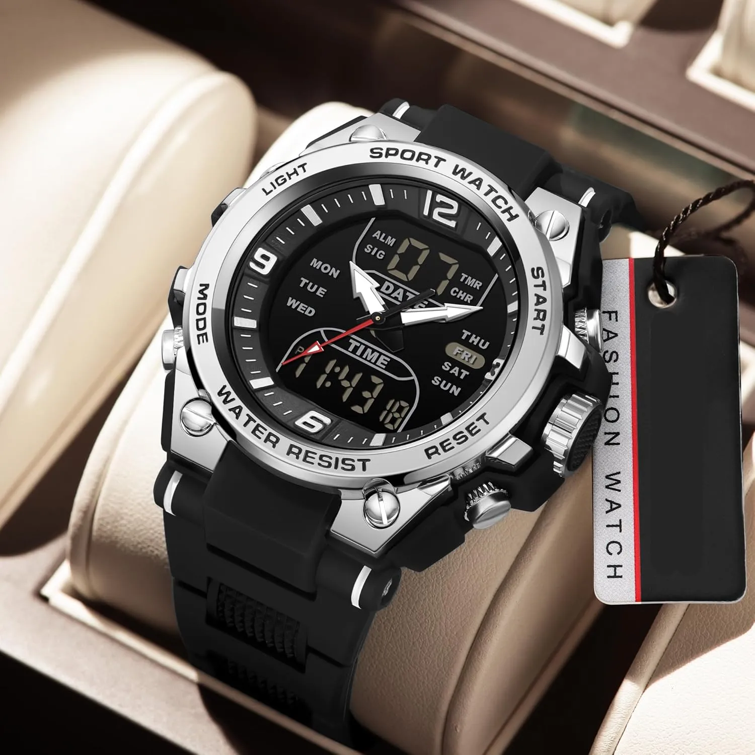 findtime Men's Watch Sport Waterproof Military Watches Outdoor Tactical Digital Watch Analog Electronic Wrist Watch with LED Stopwatch Countdown Alarm Dual Time Big Face Relojes para Hombres