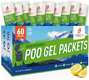 Firebelly Outfitters Portable Toilet Powder – Poo Gel for Camping & Hiking, Urine & Feces Solidifying Gel, Deodorizing & Absorbent Powder for Emergency Toilet Waste Treatment (60 Packets)