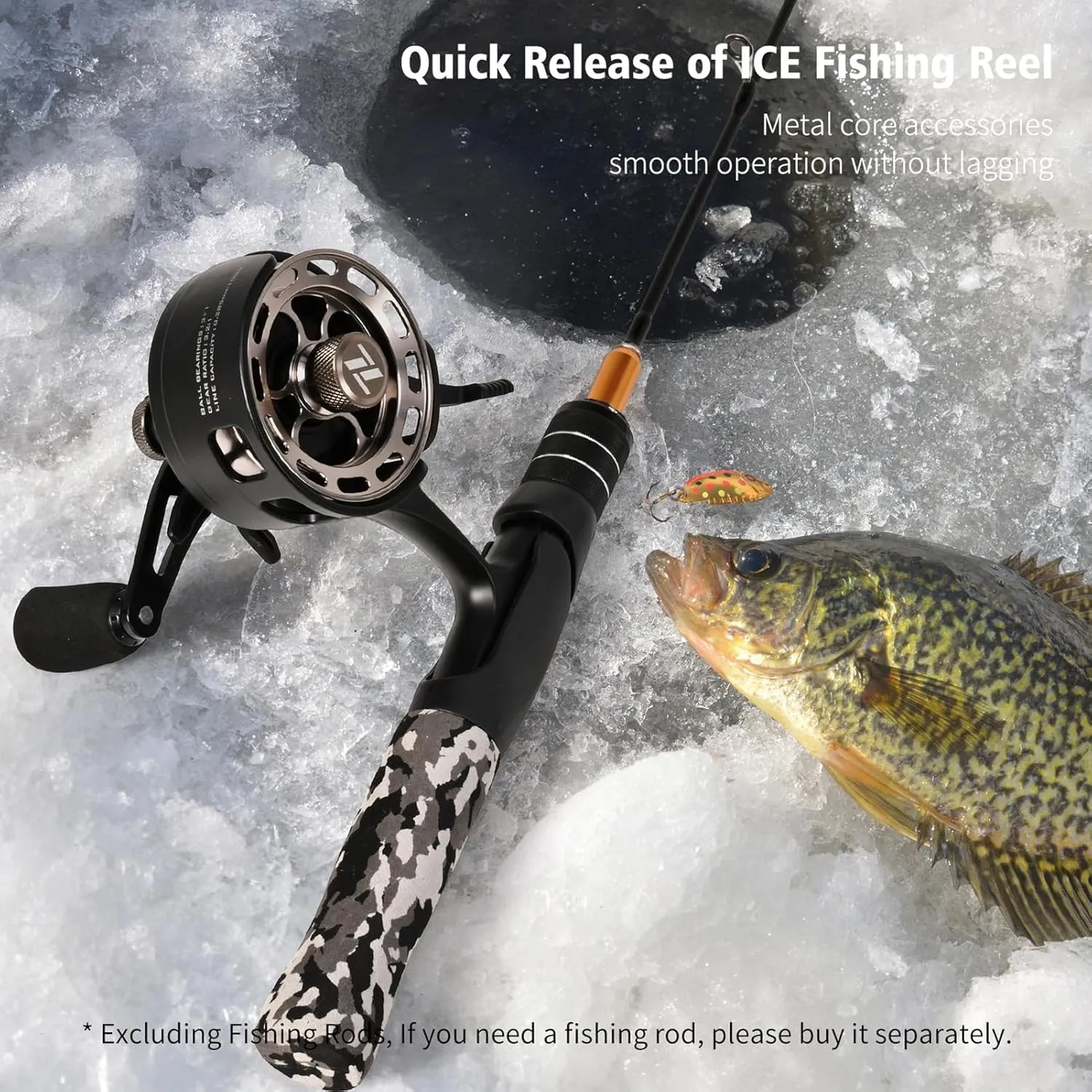 Fishing Reel with 3.2:1 Gear Ratio and Ultra Smooth 3 1 Ball Bearings for ice Fishing, efficient Release Anti Freezing Design, Larger Capacity, Precise Braking System