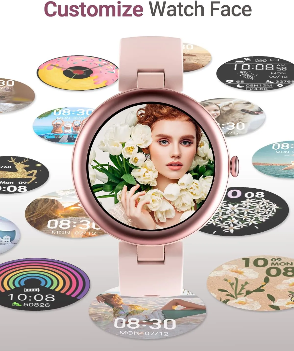Fitness Watches for Women, Fitness Tracker Gifts for Women Mom Round Smartwatch Compatible with iPhone Android Phones with Heart Rate Monitor Pedometer Sleep Tracker Steps Counter Waterproof Pink