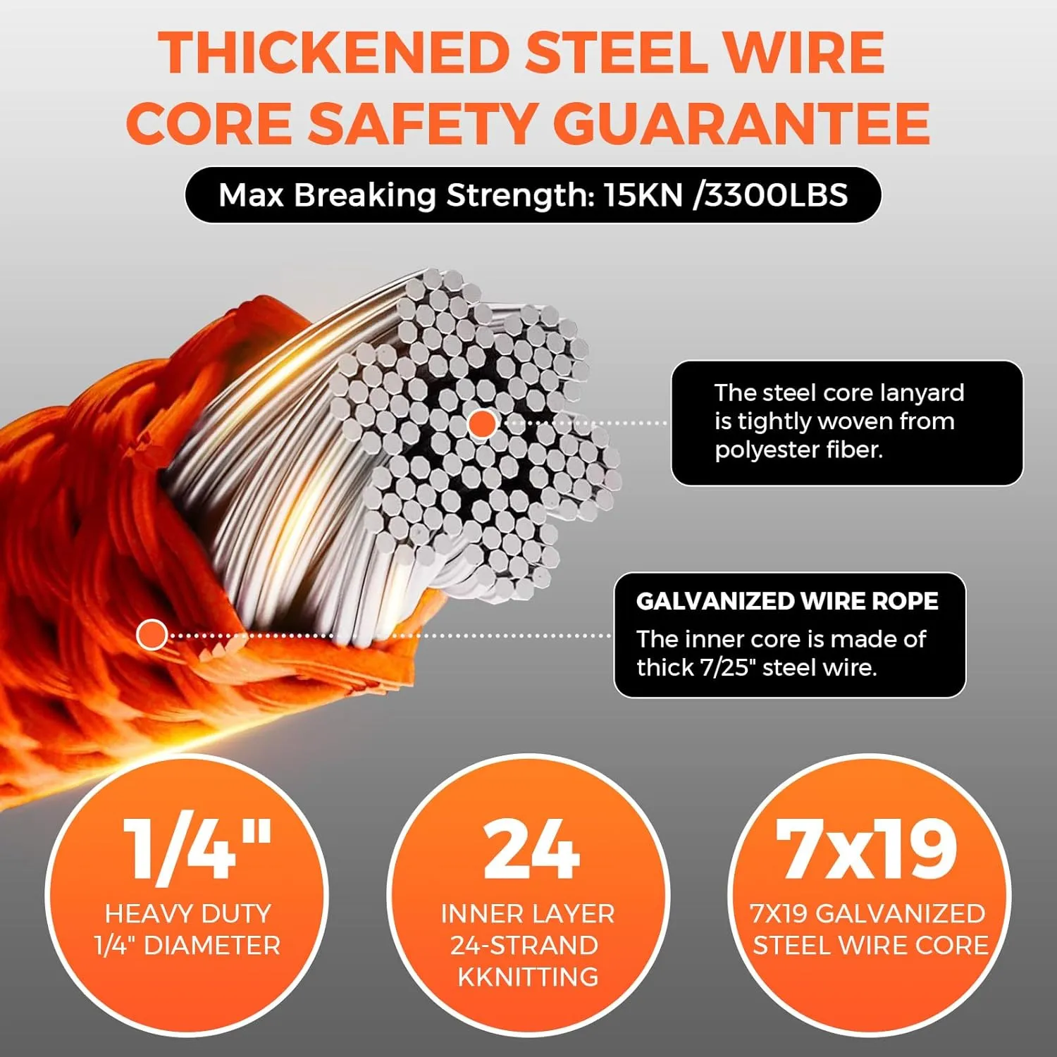 Flip Line Tree Climbing Rope 1/2" X 12ft Steel Core Flipline with Triple Lock Carabiner Adjuster Steel Swivel Snap for Fall Protection,Better Grab,Cut Resistant,Climbing Tree Equipment