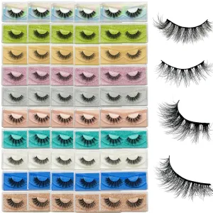 Fluffy Lashes 18mm False Eyelashes 50 Pairs 10 Styles Mixed Natural 9D Faux Mink Lashes Bulk Soft Reusable Fake Eyelashes Wholesale Lash with Glitter Portable Boxes