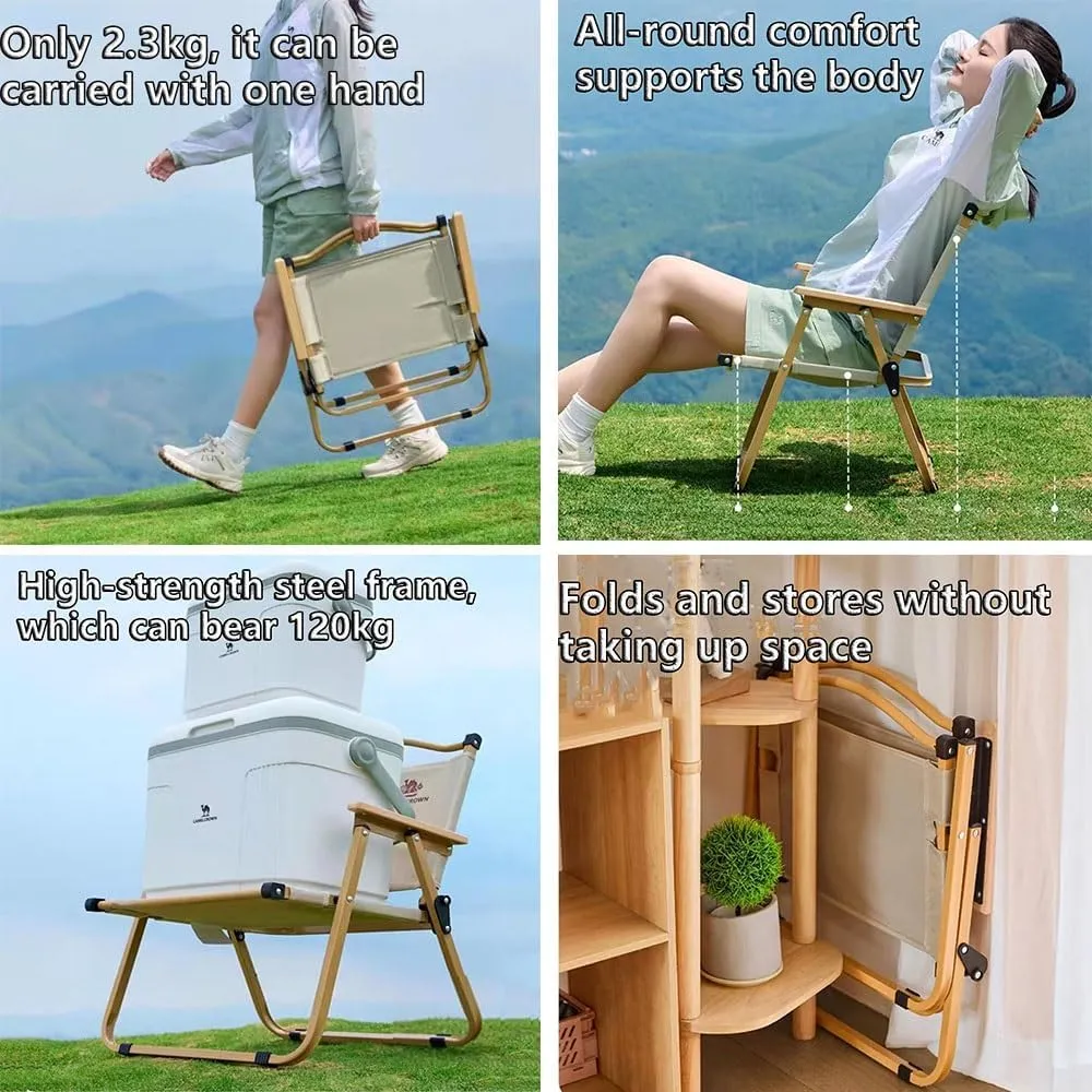 Foldable Outdoor Camping Chair, Portable Folding Beach Chair, Heavy Duty Seat Low Stool Lightweight for Picnic Fishing Hiking Lawn Backyard(Green,Large)