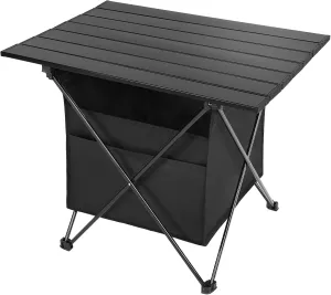 Foldable, Small Folding Table Portable with High-Capacity Storage and Carry Bag for Outdoor Camping, Traveling, Hiking, Fishing, Beach, BBQ, Picnics, Cooking, Black