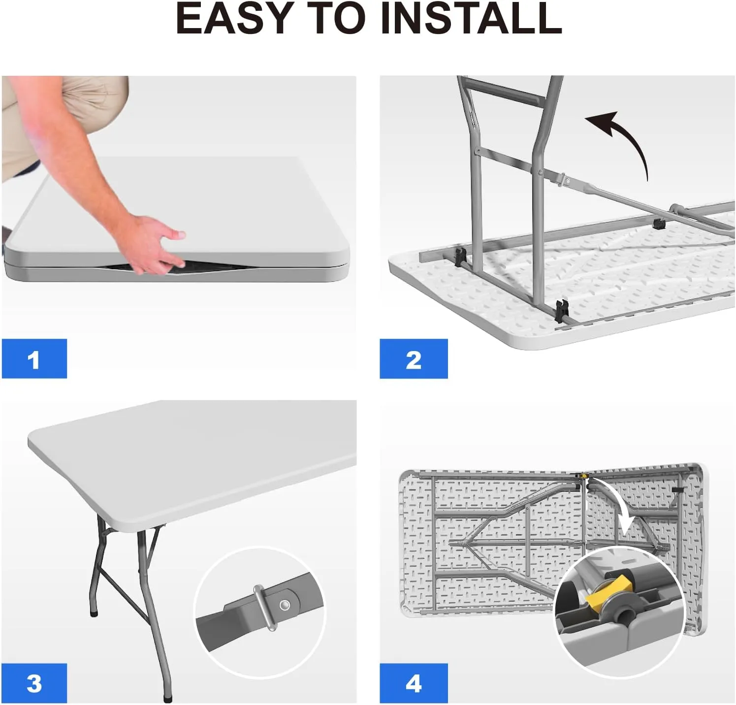 Foldable Table 6ft, Plastic Folding Table, Portable Heavy Duty Dining Table with Lock Function & Carrying Handle, Outdoor Indoor Foldable White Table for Camping Party Picnic