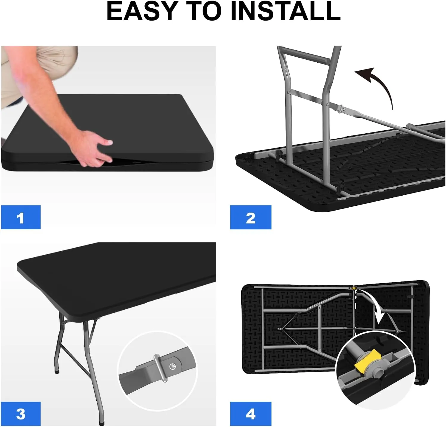 Foldable Table 6ft, Plastic Folding Table, Portable Heavy Duty Dining Tables with Lock Function & Carrying Handle, Outdoor Indoor Foldable Tables for Camping Party Picnic, Black