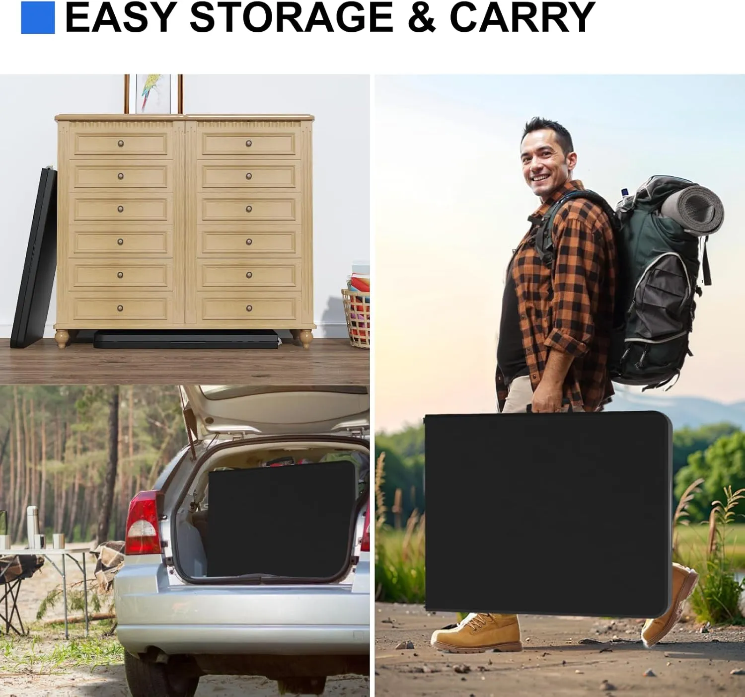 Foldable Table 6ft, Plastic Folding Table, Portable Heavy Duty Dining Tables with Lock Function & Carrying Handle, Outdoor Indoor Foldable Tables for Camping Party Picnic, Black