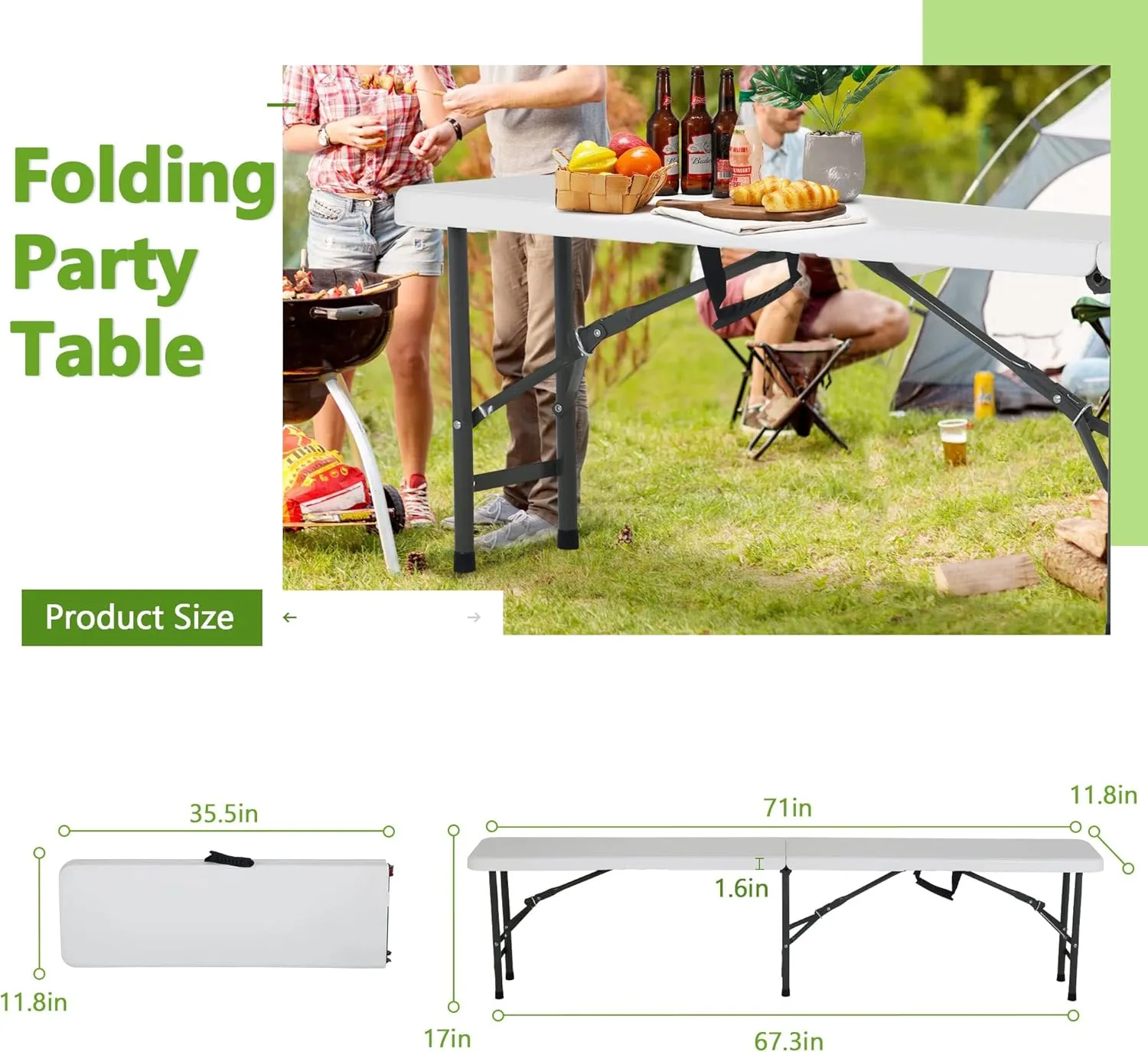 Folding Benches 6Ft Outdoor Dining Table, Portable Picnic Bench Fold Up Lightweight Party Benches, 6 Foot Folding Bench Outdoor Camping Bench, Mesas para Fiestas Beach Outdoor Benches Garden Bench