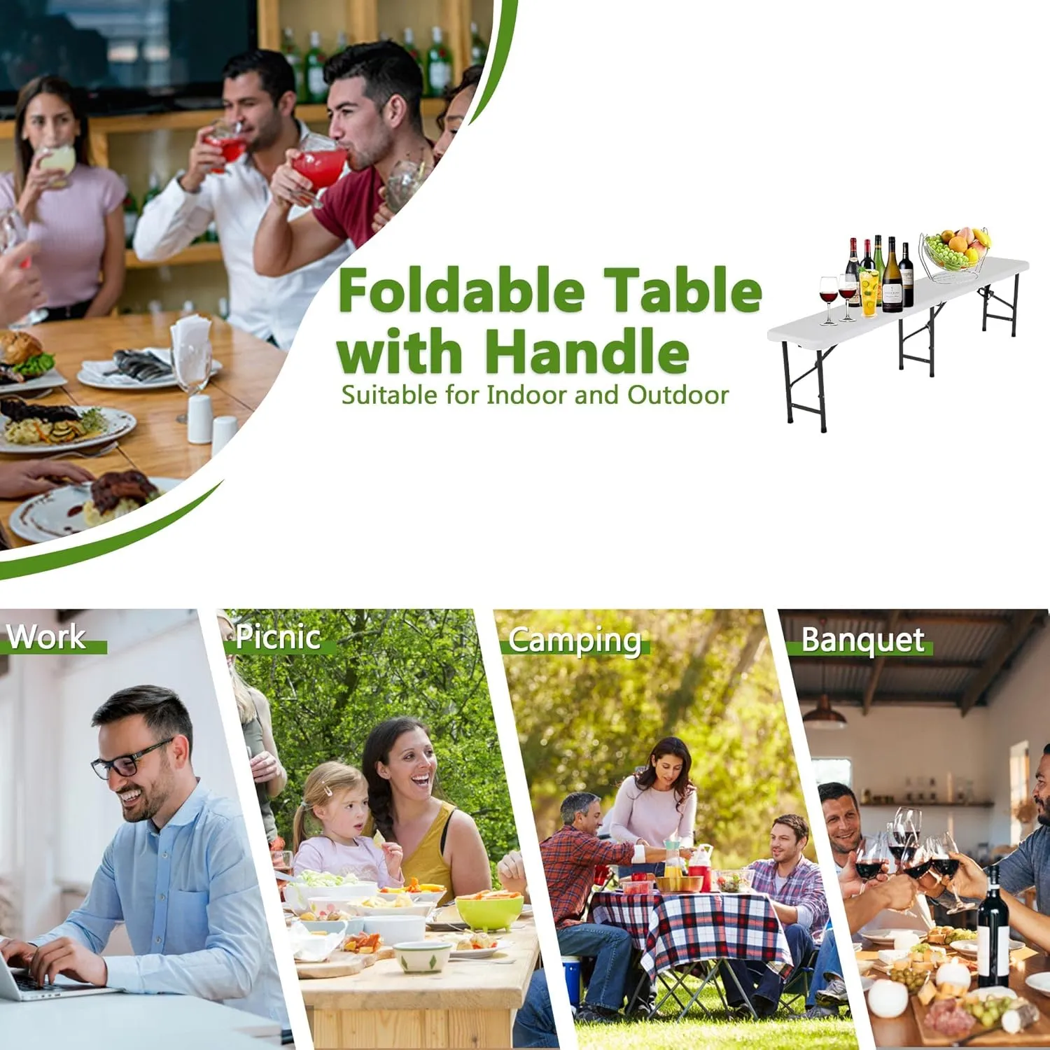 Folding Benches 6Ft Outdoor Dining Table, Portable Picnic Bench Fold Up Lightweight Party Benches, 6 Foot Folding Bench Outdoor Camping Bench, Mesas para Fiestas Beach Outdoor Benches Garden Bench