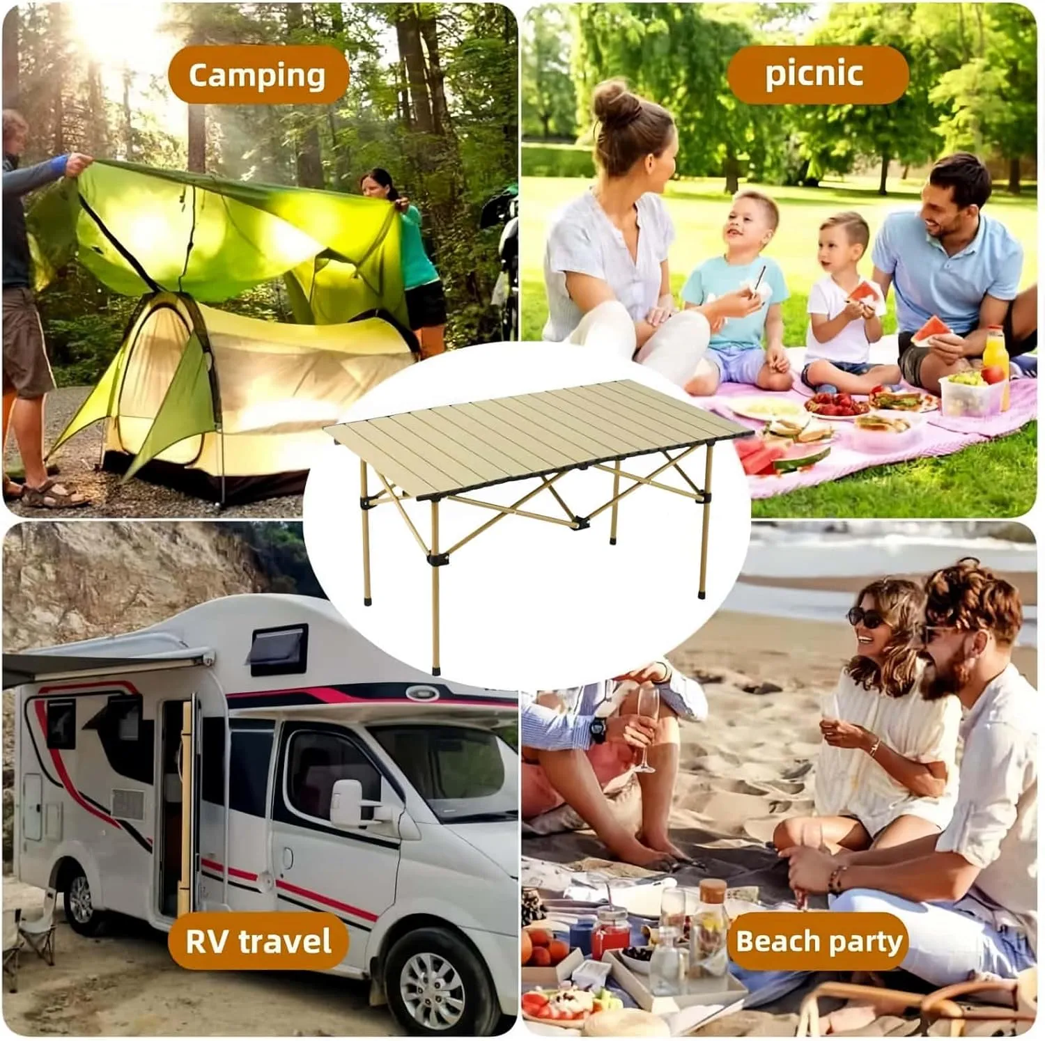 Folding Camping Table, Portable Beach Table,with Portable Bag，Suitable for Indoor, Outdoor, Camping, Backyard, Party, Patio, The Yellow Camping Table at The Beach