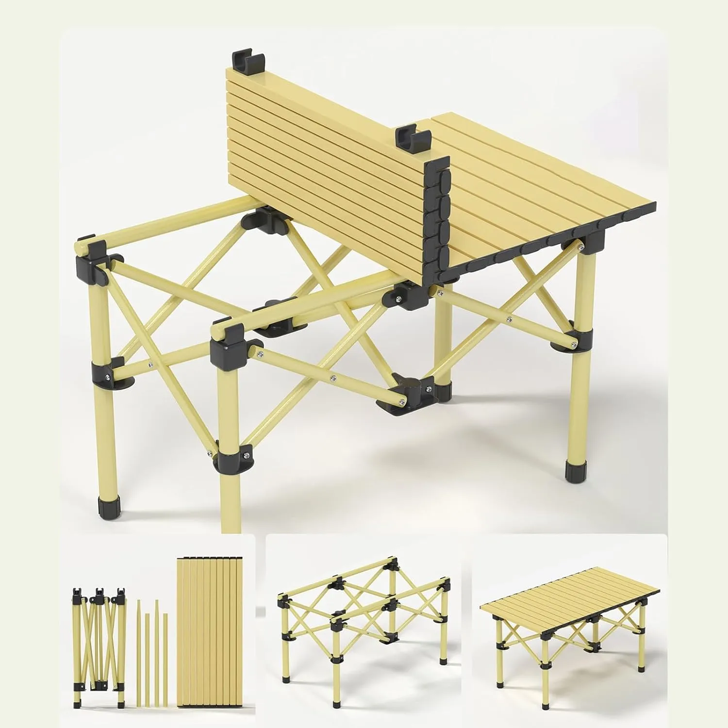 Folding Camping Table Portable Carbon Steel Frame Fold up Camping Tables Small Folding Table Portable Outdoor with Carry Bag(Yellow,53 * 52 * 50cm)
