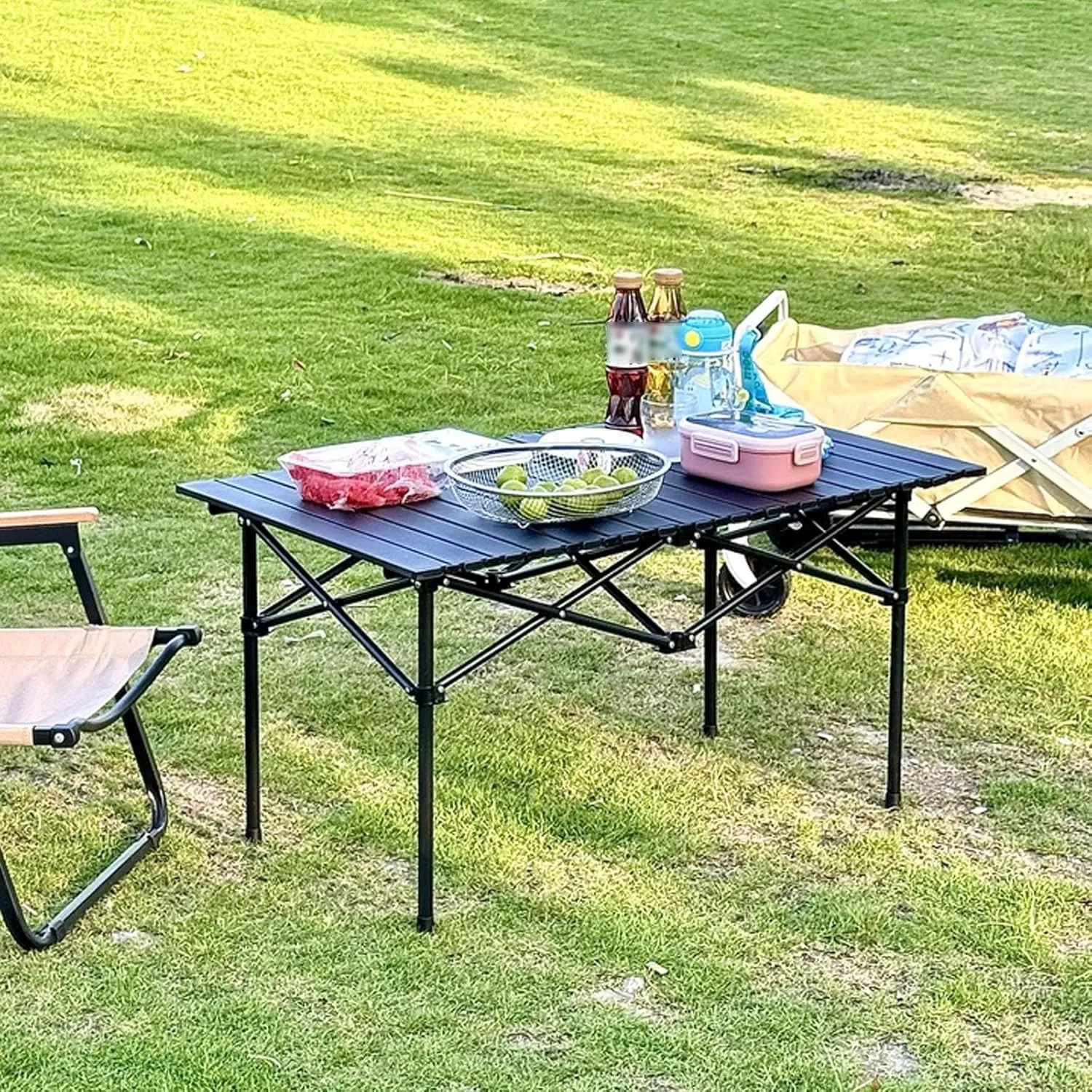 Folding Camping Table Portable Carbon Steel Frame Fold up Camping Tables Small Folding Table Portable Outdoor with Carry Bag(Yellow,53 * 52 * 50cm)