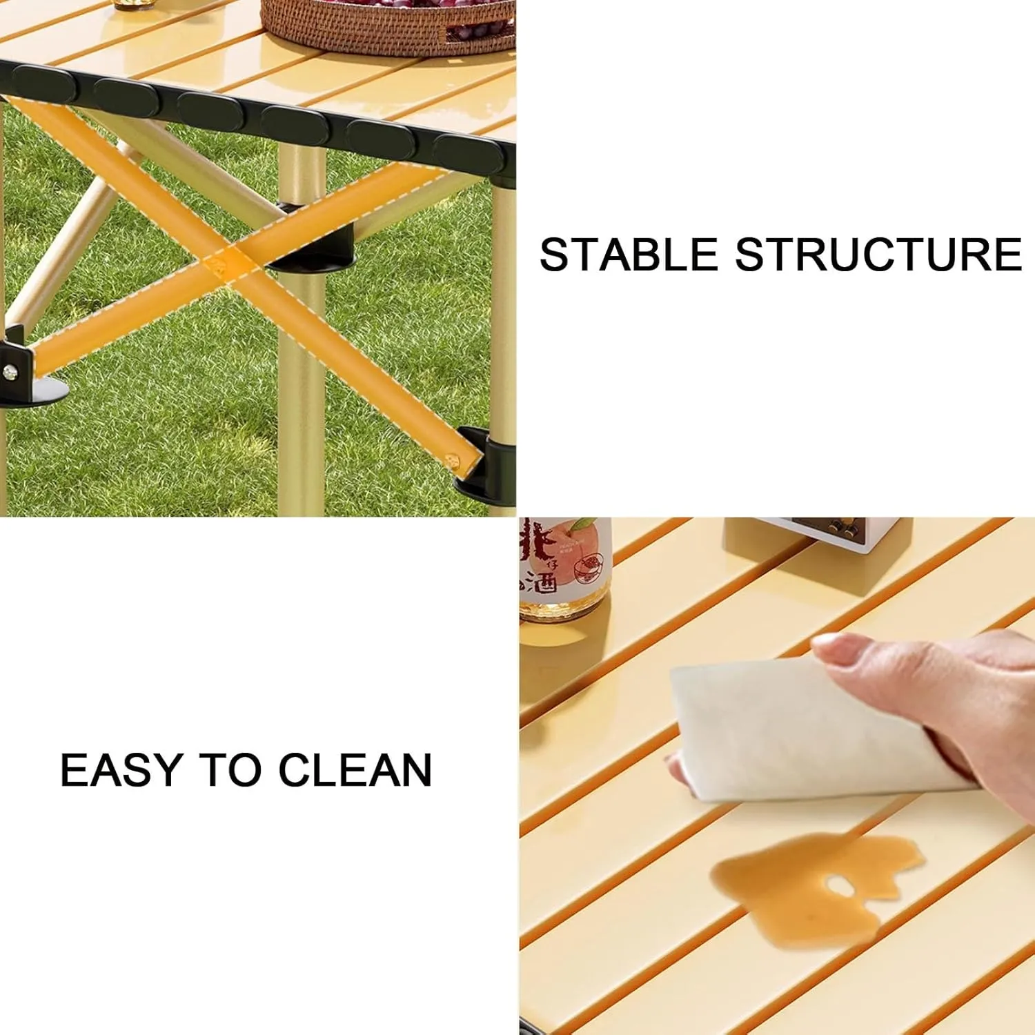 Folding Camping Table Portable Carbon Steel Frame Fold up Camping Tables Small Folding Table Portable Outdoor with Carry Bag(Yellow,53 * 52 * 50cm)
