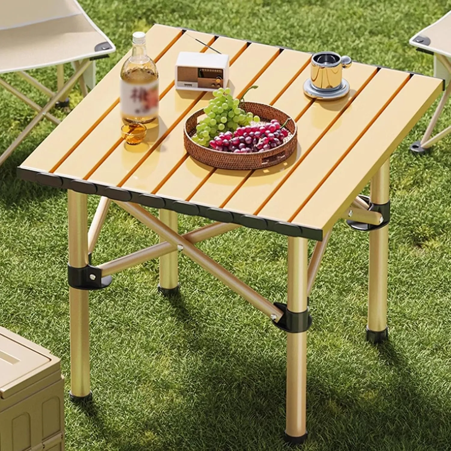 Folding Camping Table Portable Carbon Steel Frame Fold up Camping Tables Small Folding Table Portable Outdoor with Carry Bag(Yellow,53 * 52 * 50cm)