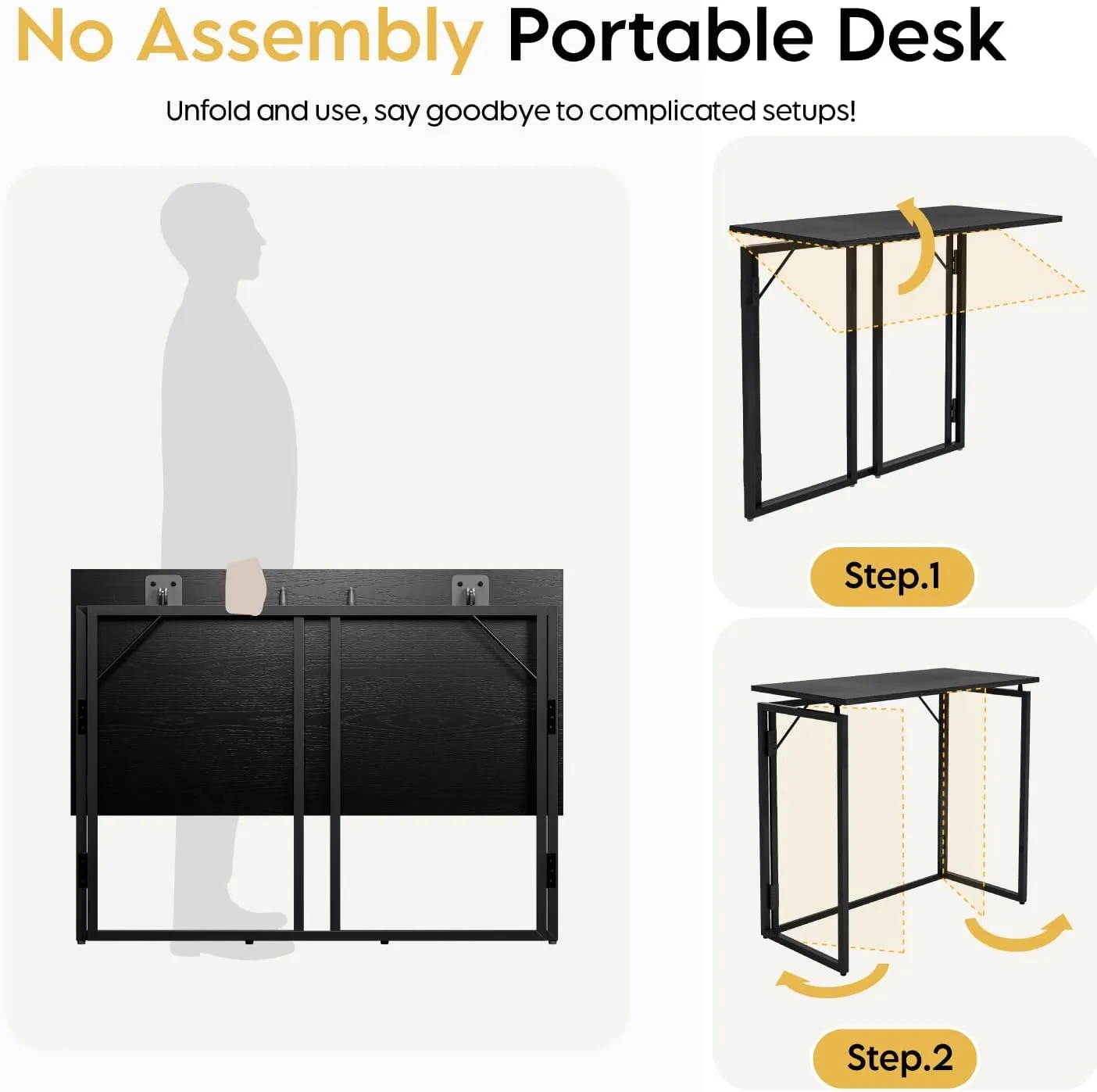 Folding Desk 40 Inch - Small Foldable Desk for Small Space Minimalist, Space Saving Collapsible Compact Desk Portable Table for Craft, Writing, Study and Work (No Assembly Required)