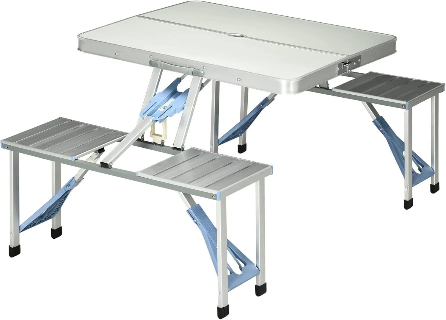 Folding Picnic Table Set with 4 Seats & Umbrella Hole, Portable Camping Chairs, Lightweight Aluminum Frame, Easy Setup & Takedown for Camping & Outdoor Activities, Silver