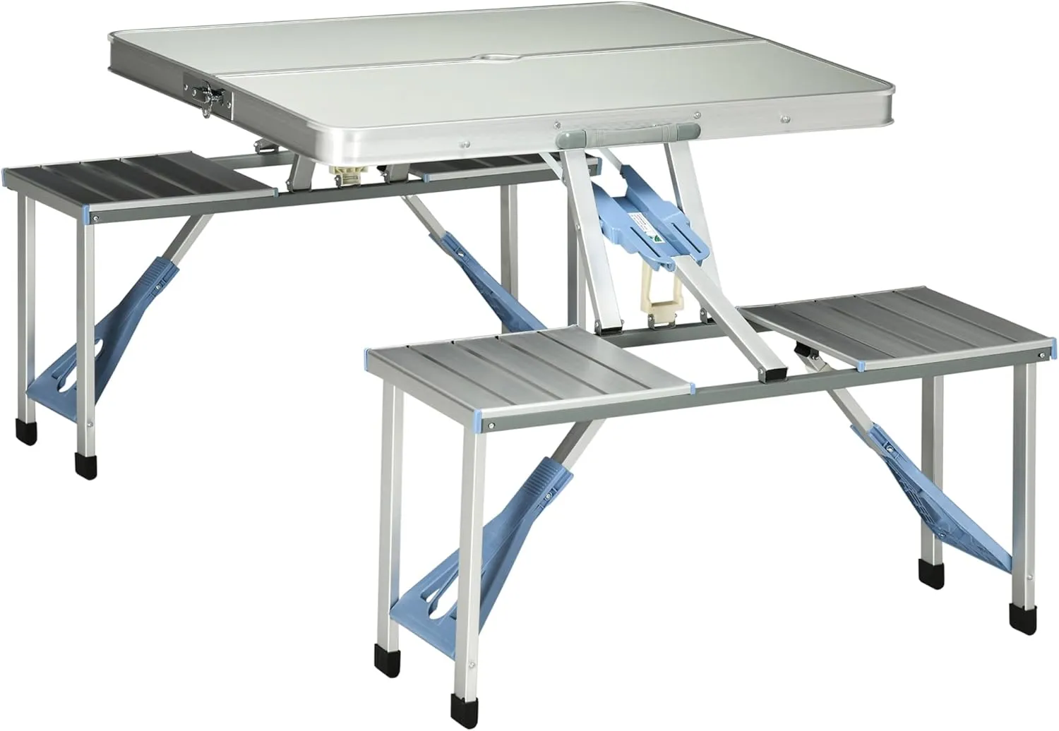 Folding Picnic Table Set with 4 Seats & Umbrella Hole, Portable Camping Chairs, Lightweight Aluminum Frame, Easy Setup & Takedown for Camping & Outdoor Activities, Silver