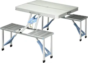 Folding Picnic Table Set with 4 Seats & Umbrella Hole, Portable Camping Chairs, Lightweight Aluminum Frame, Easy Setup & Takedown for Camping & Outdoor Activities, Silver
