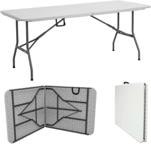Folding Table 6ft – Heavy-Duty Portable Table for Indoor and Outdoor Use, Foldable 6 Foot Banquet Table for Camping, Dining, Party, or Picnic