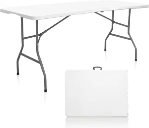 Folding Table,6ft Indoor Outdoor Heavy Duty Portable Folding Square Plastic Dining Table w/Handle, Lock for Picnic, Party, Camping,6FT.