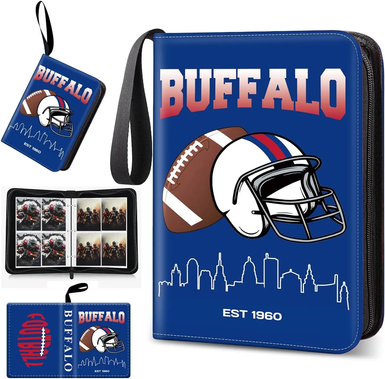 Football Card Binder, Buffalo Trading Card Holder Protectors, 4 Pocket Fits 400 Cards with 50 Removable Sleevesves Card Storage Album Folder Case Collector