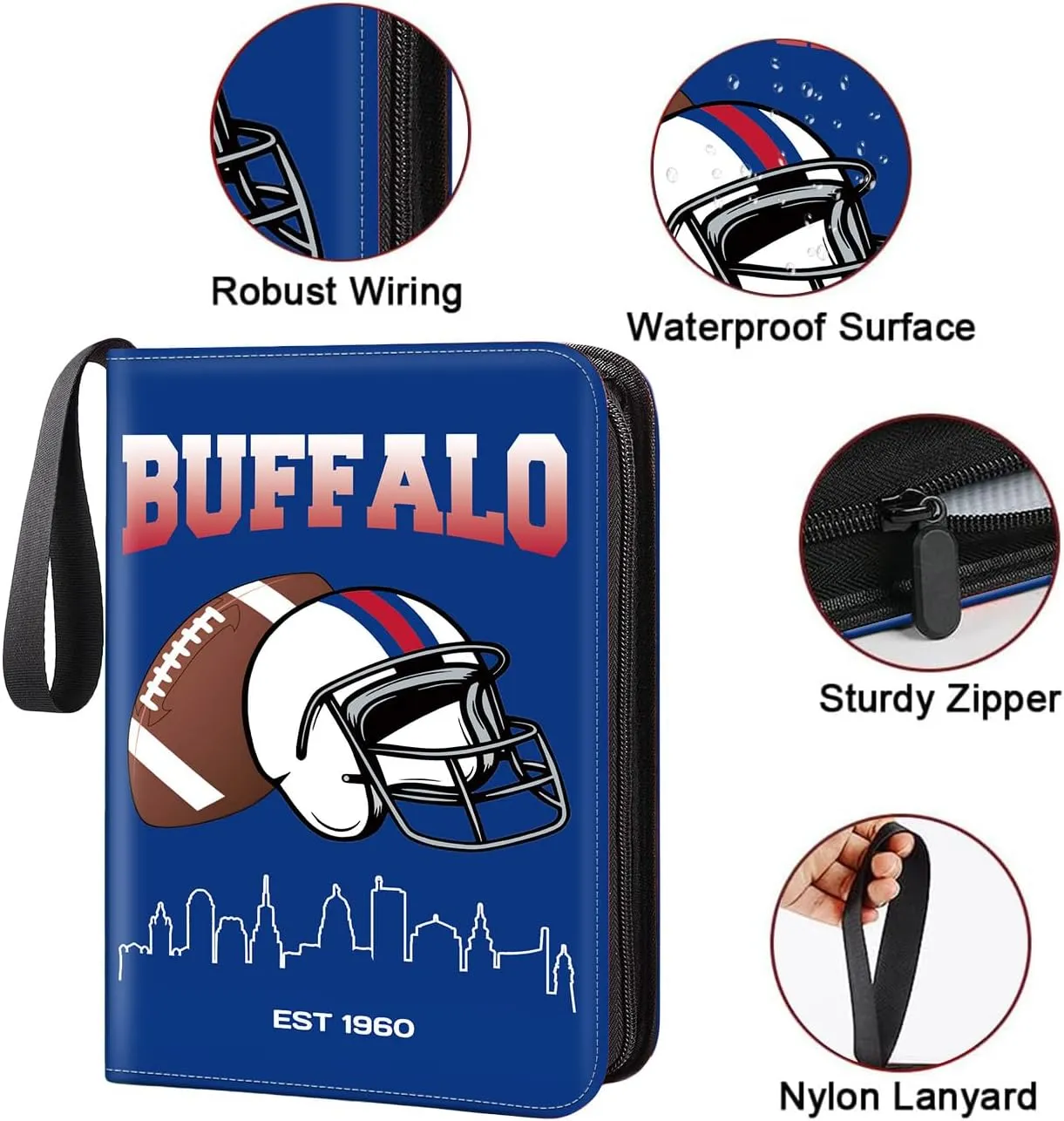 Football Card Binder, Buffalo Trading Card Holder Protectors, 4 Pocket Fits 400 Cards with 50 Removable Sleevesves Card Storage Album Folder Case Collector