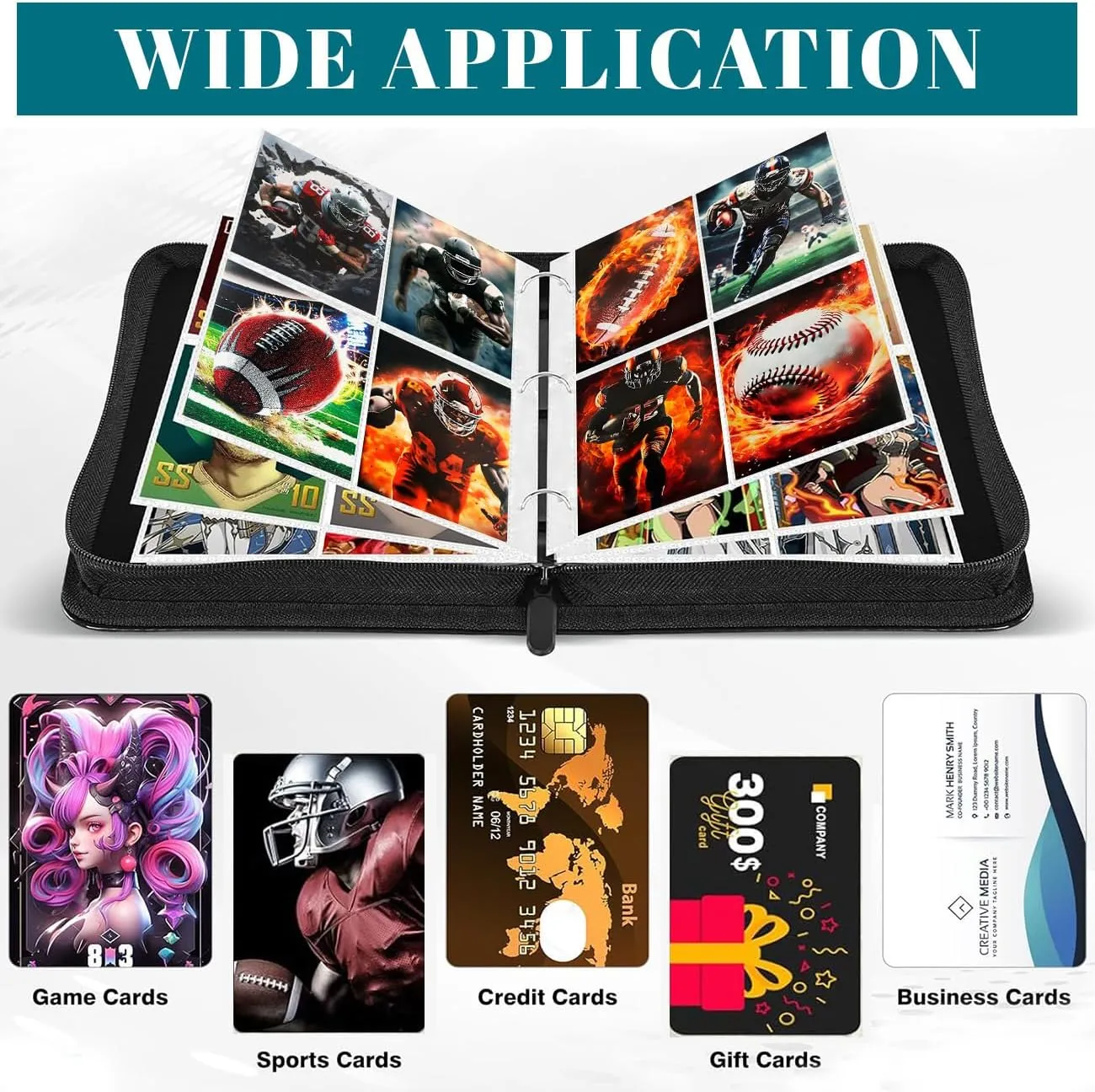 Football Card Binder, Buffalo Trading Card Holder Protectors, 4 Pocket Fits 400 Cards with 50 Removable Sleevesves Card Storage Album Folder Case Collector