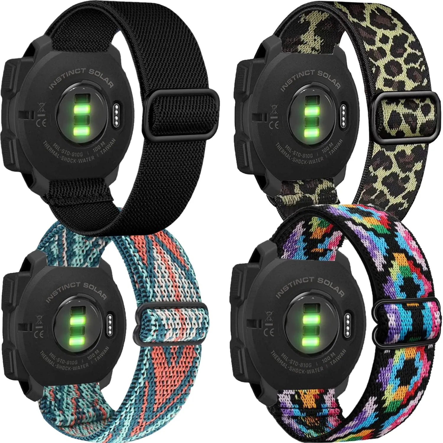 for Garmin Instinct/Instinct 2 Solar Watch Bands, Soft Stretchy Nylon Sport Replacement Elastic Wristband Strap for Garmin Instinct Tactical/Tide/Esports/Solar, 4Pack
