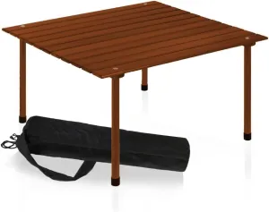 Formosa Covers Portable Wood Roll Up Table for Picnics, Camping, Beach, Parties, Charcuterie, Travel, Tailgate, Outdoor Events with Black Carrying Bag Size 26" Lx26 Wx16 H (Dark Teak Finish)