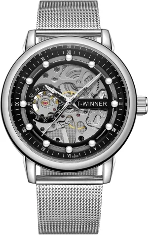 FORSINING Men's Vintage Mechanical Magnetic Band Chronograph Waterproof Skeleton Dial Watch (3-Silver)