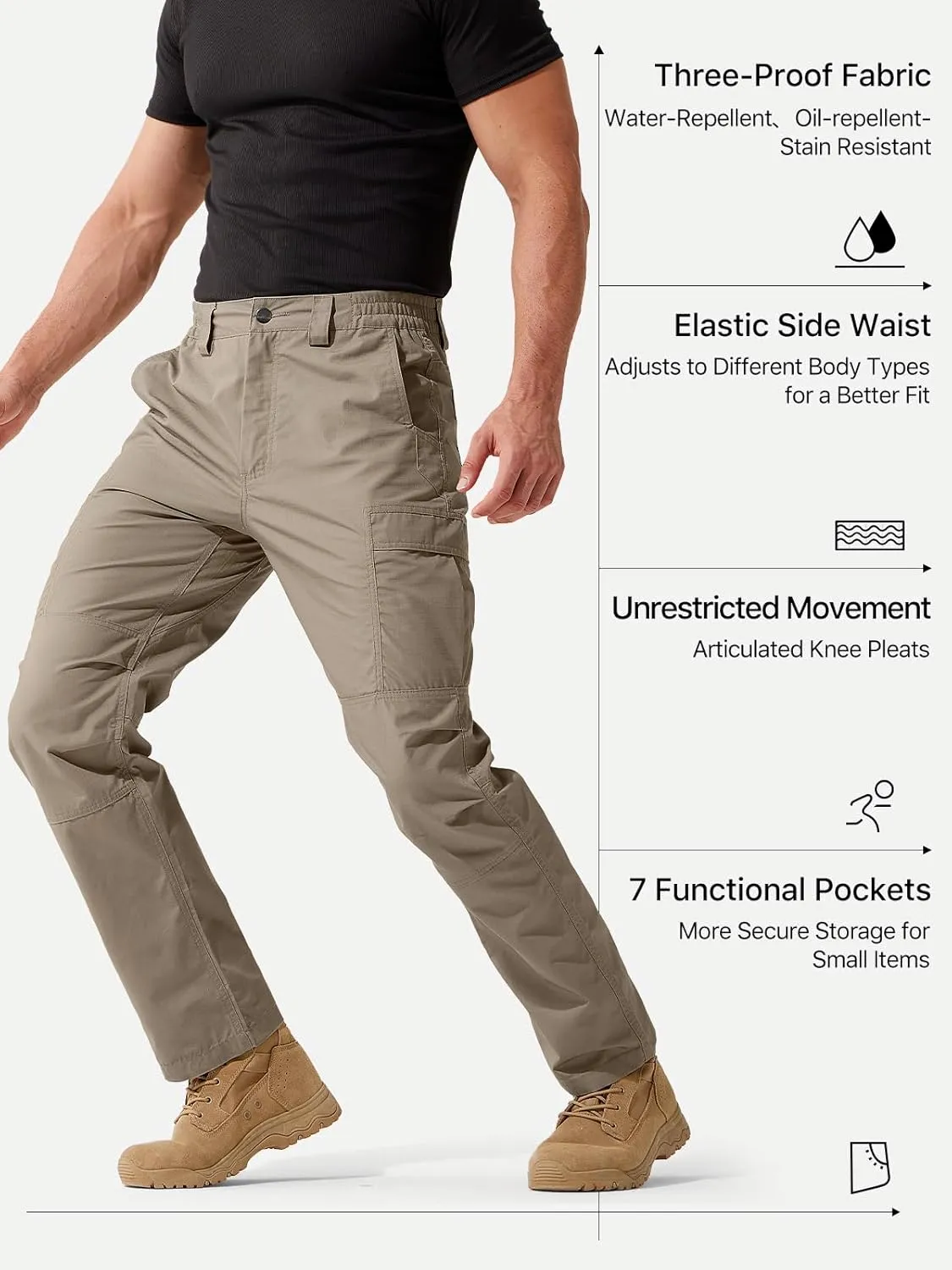 FREE SOLDIER Men's Cargo Pants Water Resistant Ripstop Tactical Pants for Men Work Pants Lightweight Outdoor Hiking Pants Men