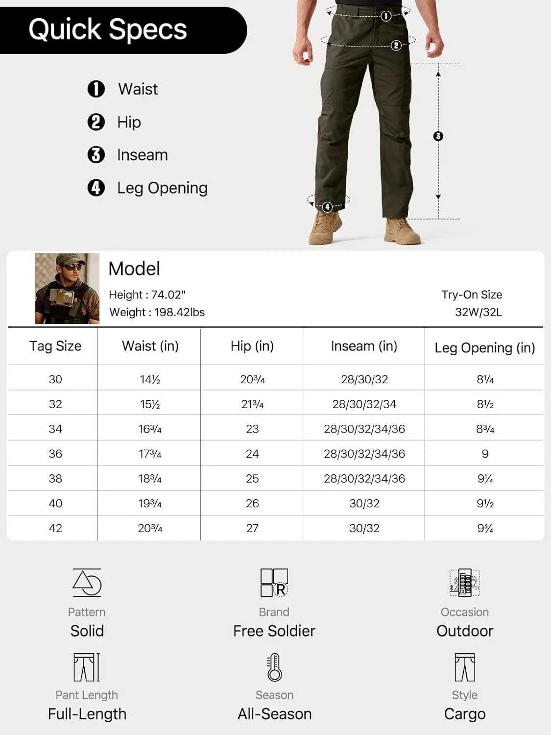 FREE SOLDIER Men's Cargo Pants Water Resistant Ripstop Tactical Pants for Men Work Pants Lightweight Outdoor Hiking Pants Men