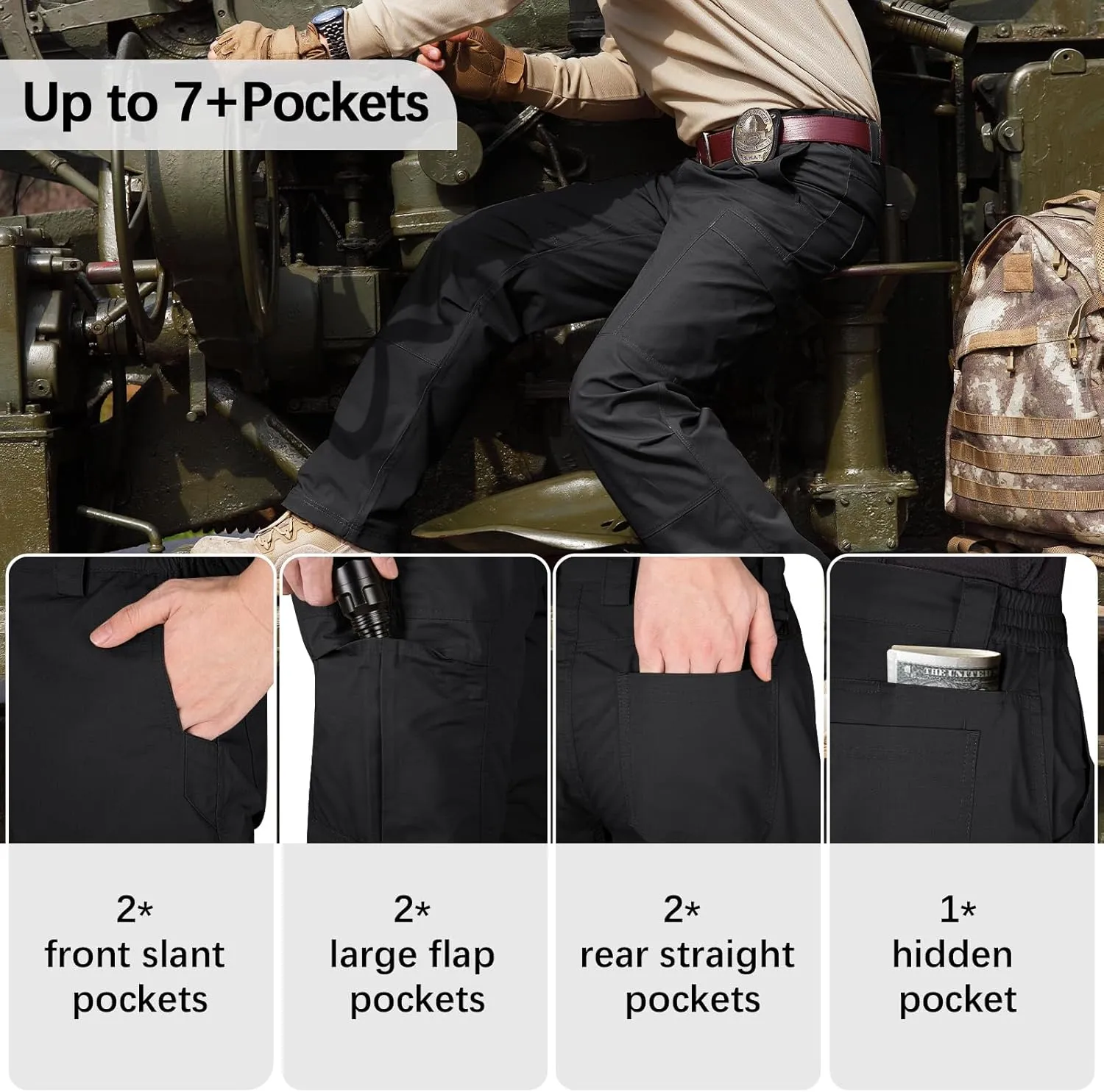 FREE SOLDIER Men's Cargo Pants Water Resistant Ripstop Tactical Pants for Men Work Pants Lightweight Outdoor Hiking Pants Men