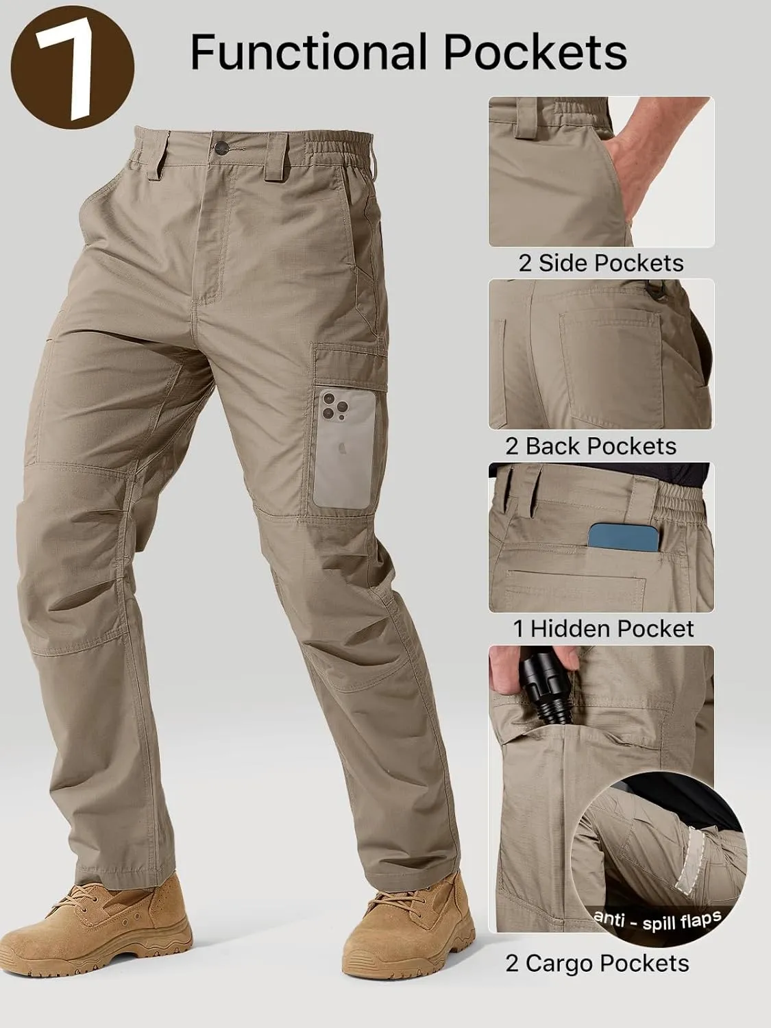FREE SOLDIER Men's Cargo Pants Water Resistant Ripstop Tactical Pants for Men Work Pants Lightweight Outdoor Hiking Pants Men