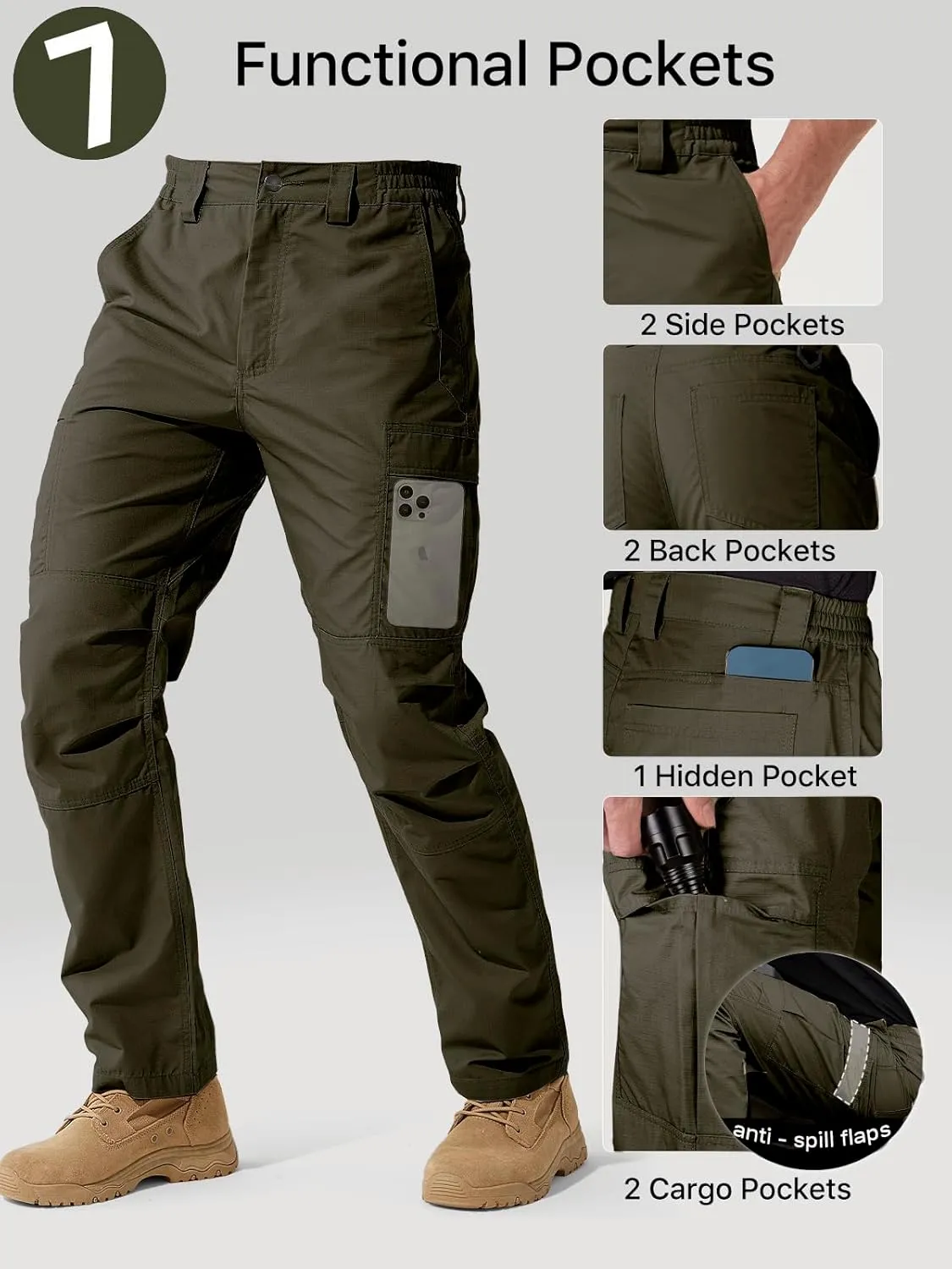 FREE SOLDIER Men's Cargo Pants Water Resistant Ripstop Tactical Pants for Men Work Pants Lightweight Outdoor Hiking Pants Men
