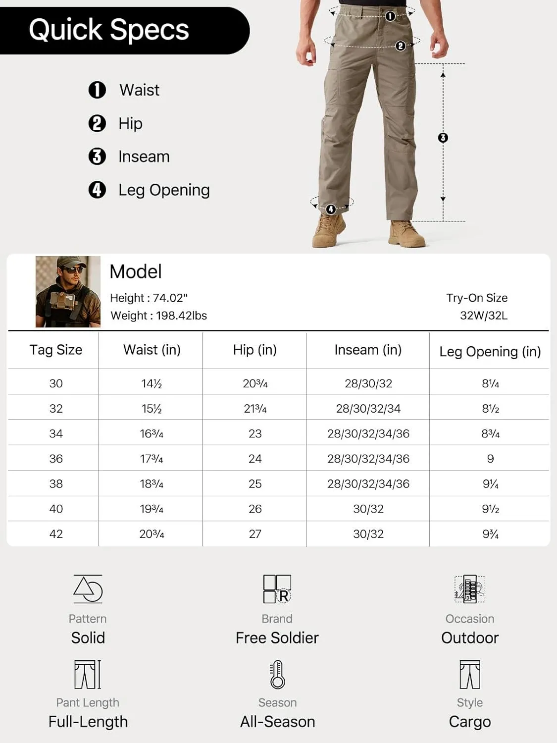 FREE SOLDIER Men's Cargo Pants Water Resistant Ripstop Tactical Pants for Men Work Pants Lightweight Outdoor Hiking Pants Men
