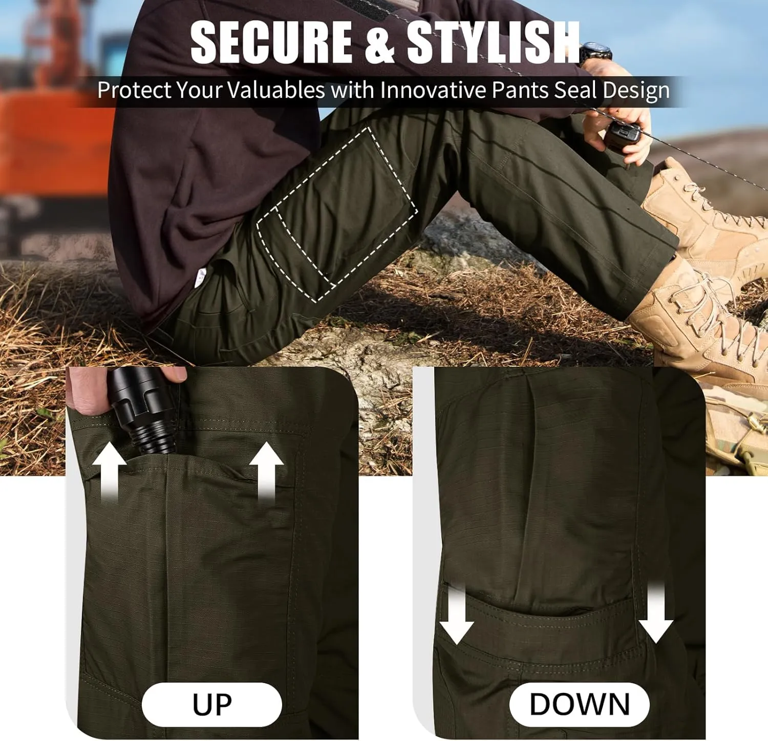 FREE SOLDIER Men's Cargo Pants Water Resistant Ripstop Tactical Pants for Men Work Pants Lightweight Outdoor Hiking Pants Men