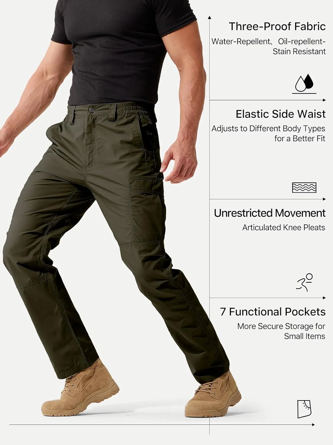 FREE SOLDIER Men's Cargo Pants Water Resistant Ripstop Tactical Pants for Men Work Pants Lightweight Outdoor Hiking Pants Men