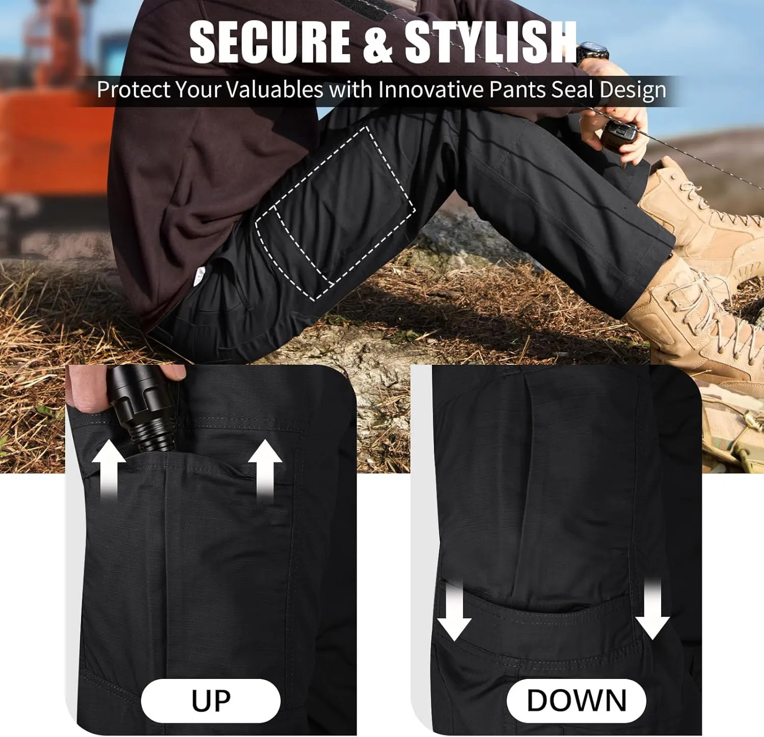 FREE SOLDIER Men's Cargo Pants Water Resistant Ripstop Tactical Pants for Men Work Pants Lightweight Outdoor Hiking Pants Men