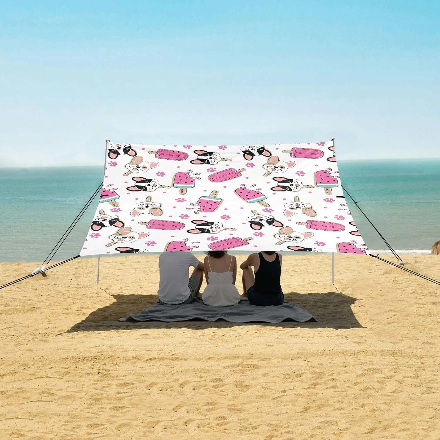 Funny Dogs Ice Lolly Beach Canopy Tent Anti-UV & Wind Resistant, Camping Sun Shelter Easy Setup Portable,Outdoor Shade Tents with Sandbags,Sand Shovels,Ground Pegs & Stability Poles
