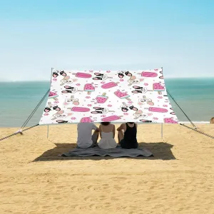 Funny Dogs Ice Lolly Beach Canopy Tent Anti-UV & Wind Resistant, Camping Sun Shelter Easy Setup Portable,Outdoor Shade Tents with Sandbags,Sand Shovels,Ground Pegs & Stability Poles