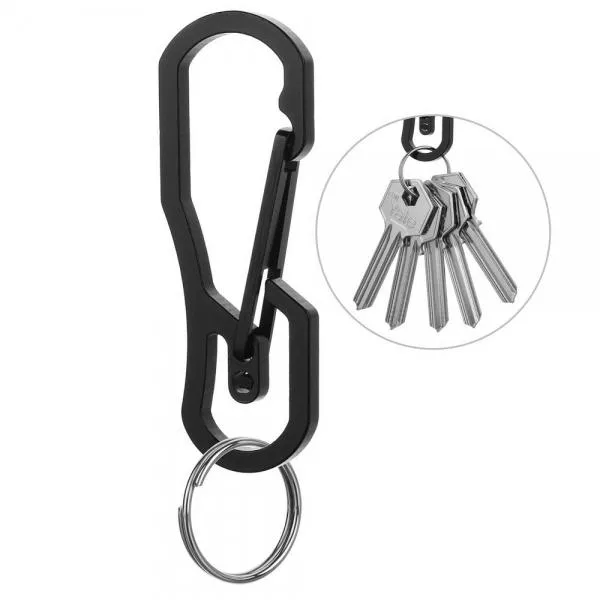FURA Outdoor Wire-Electrode Cutting 440 Stainless Steel Carabiner Keychain with Keyring Black