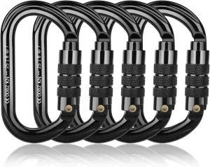 FVW CE Certified Auto Locking Climbing Carabiners, Professional 25KN (5620 lbs) Heavy Duty Caribeaners for Rappelling Swing Rescue & Gym etc, Large D-Shaped Carabiners, 5 Pack