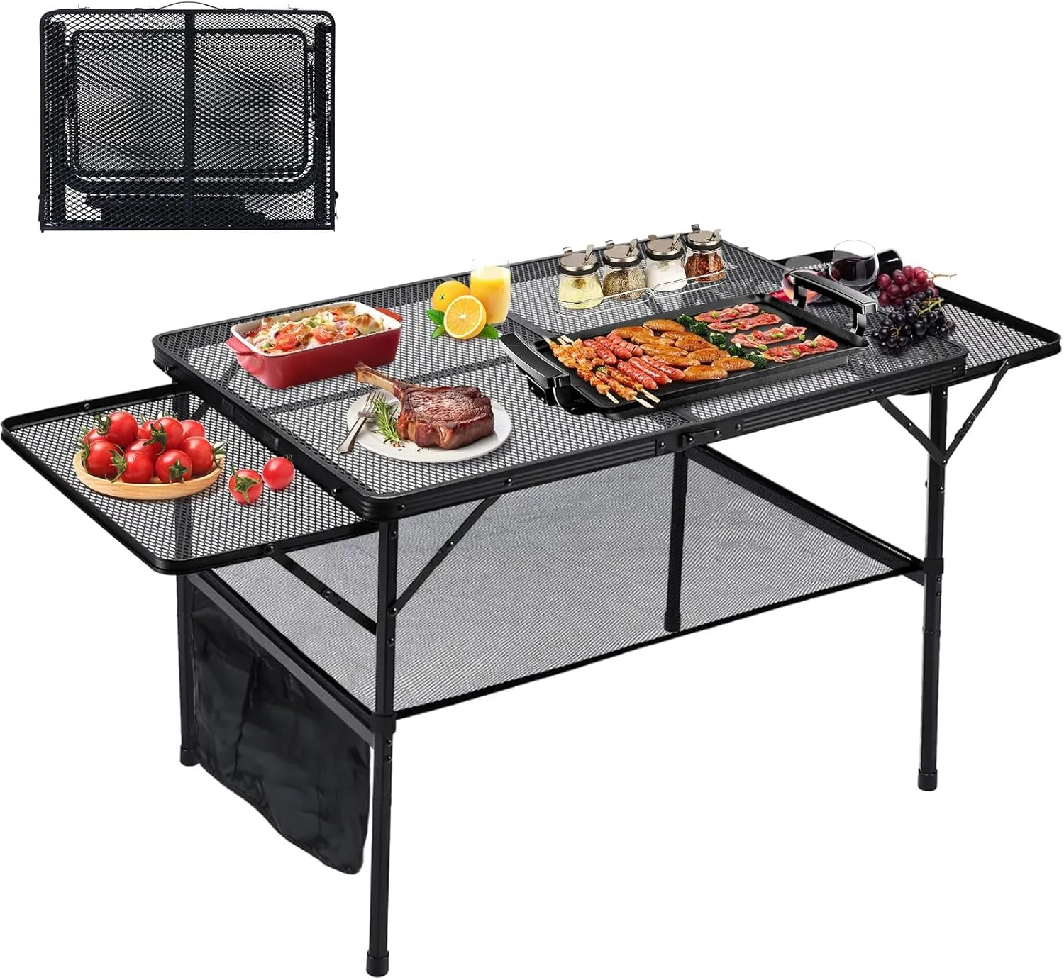 G TALECO GEAR Folding Camping Table, Portable Grill Table, Outdoor Dining Table, Metal Picnic Table for Cooking, BBQ, Beach Party