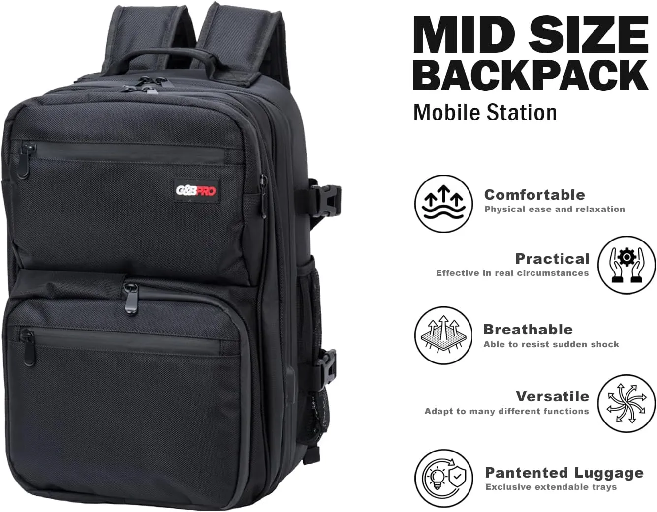G&BPRO Mid Size Backpack with Extending Tray System | All-in-one Mobile Workstation Travel Bag