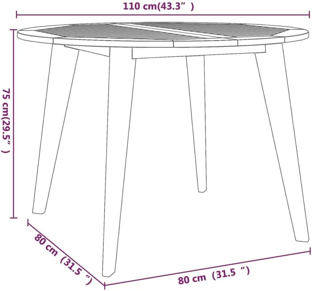 Garden Table Brown Solid Acacia Wood Outdoor Dining, Camping, Picnic Table Furniture-Medium, Durable