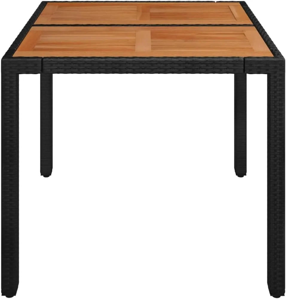 Garden Table with Black Poly Rattan, Outdoor Furniture, Camping, Dining, Kitchen, Coffee, Wooden Top - 90 x 90 x 75 cm